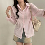 French Classic Striped Pleated Loose Pockets Long Sleeve All-matching Shirt