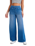 New Plus Size Women's High Waist Flared Jeans With Multiple Pockets, Straight Loose Fit, Distressed Casual Denim Pants