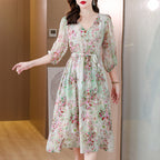 New Fashion V-neck Temperament Printed Dress