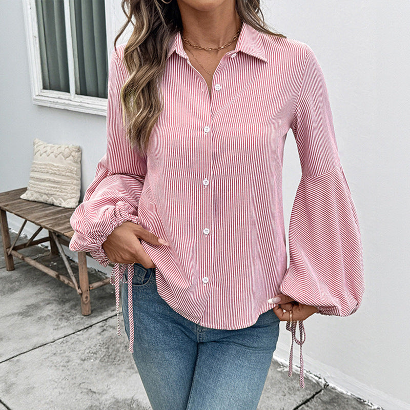 Striped Stitching Elegant Shirt For Women
