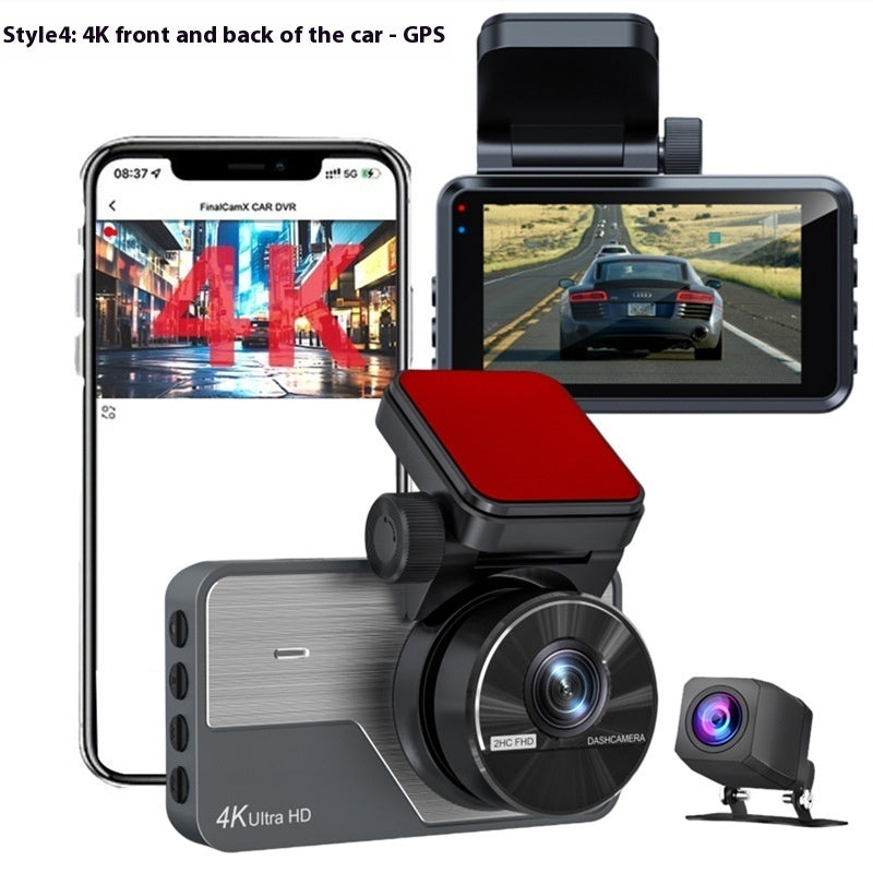 4K Driving Recorder Ultra HD Front And Rear Dual Camera Night Vision Parking Surveillance GPS Reversing