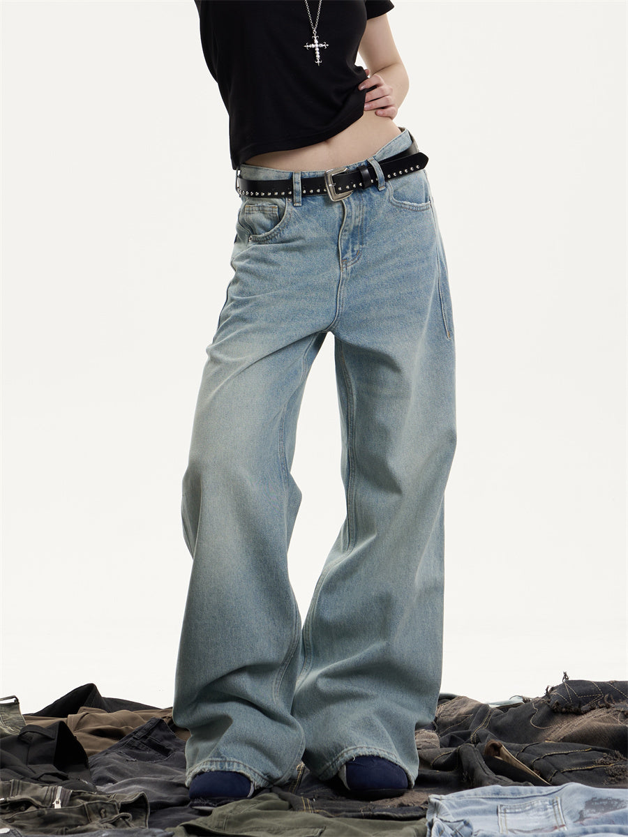 American Retro Washed Worn Jeans Women's Loose Straight