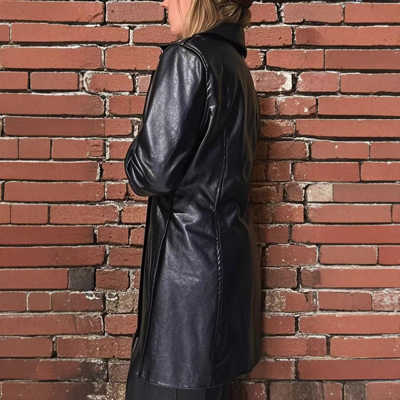 Women's PU Mid-length Casual Fashion Leather Coat