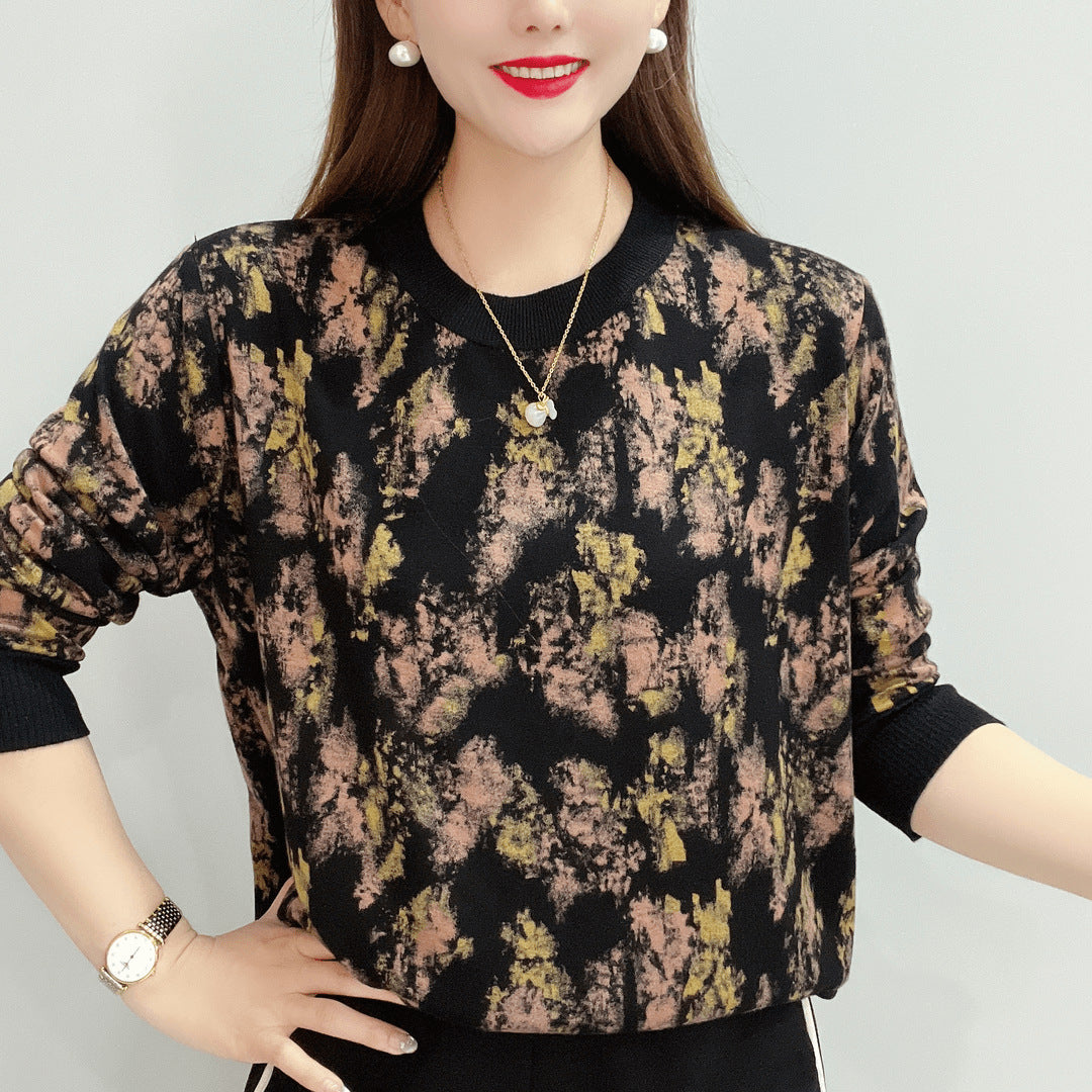 Loose Slimming Fashionable All-match Round Neck Long Sleeve Knitted Top