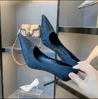 Pointed Toe Chinese Style Embroidery Low-cut High Heels Women's Stiletto Heel