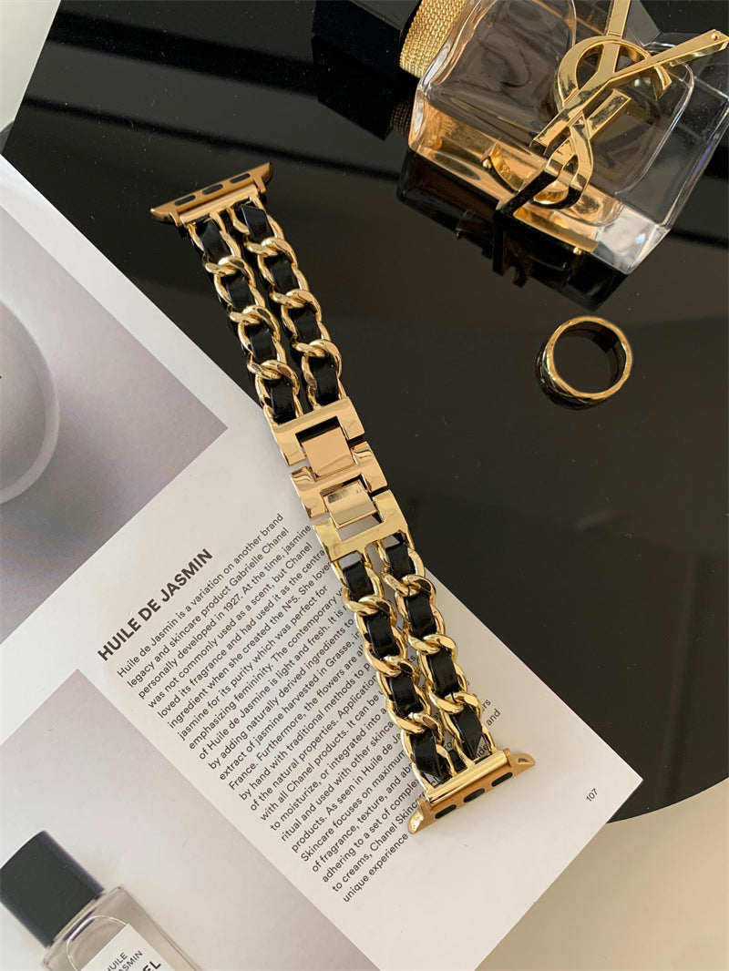 High-grade Classic Style Black Gold Series Applicable Watch Leather Metal Strap