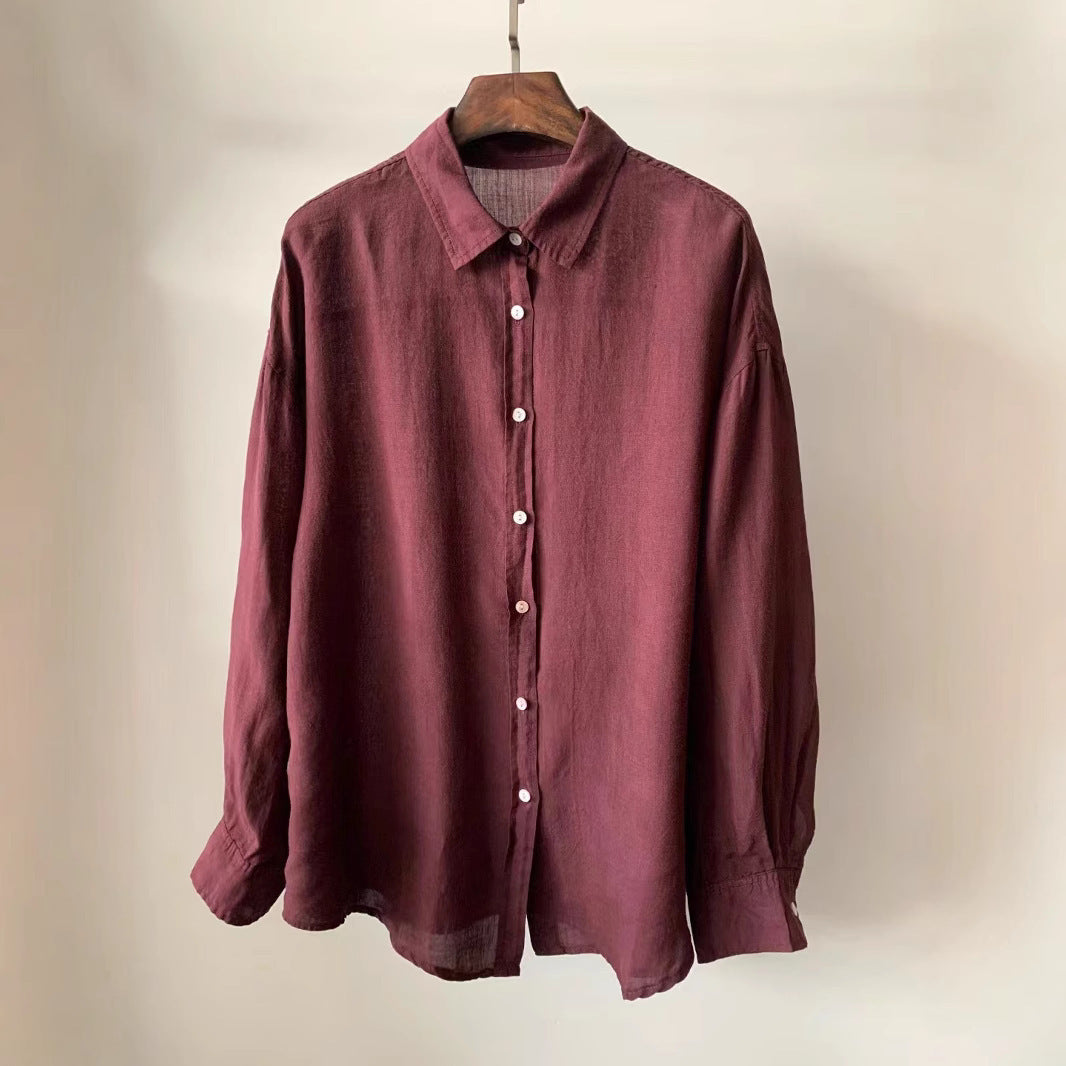Vintage Tencel Linen Shirt Women's Loose Casual Long Sleeves Top