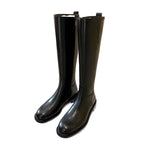 Round Toe Side Zipper Fleece-lined Long Biker Boots Women's Autumn And Winter